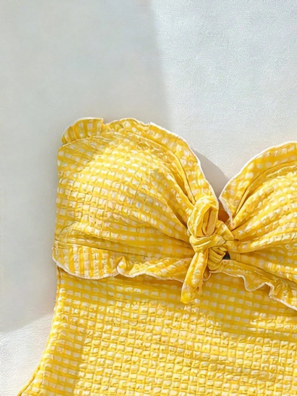 Yellow Women's Gingham strapless one piece swimsuit